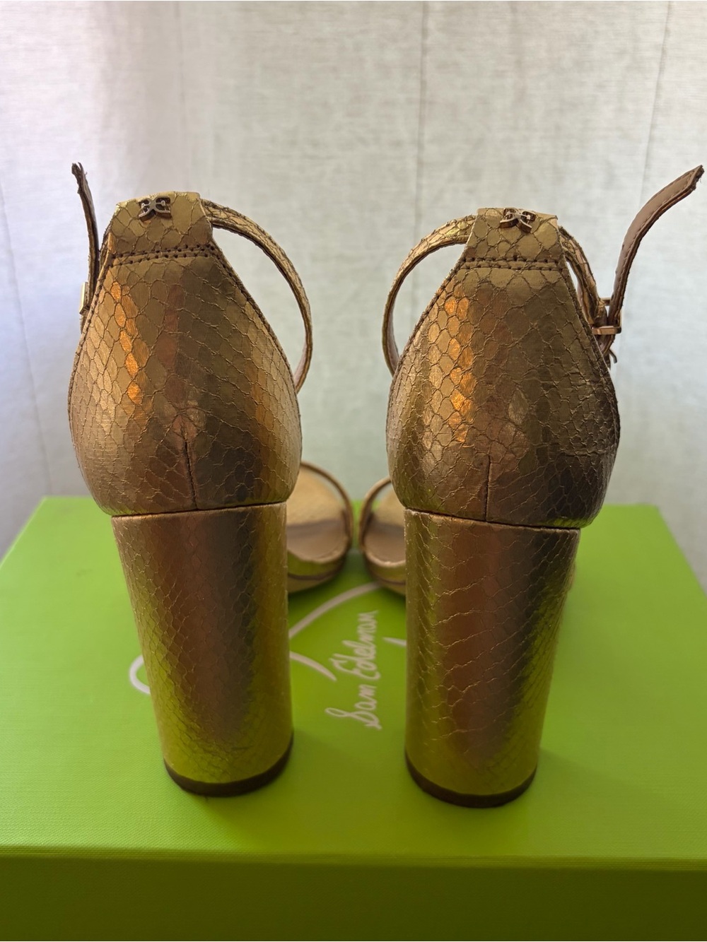 Sam Edelman Yaro Gold Snake Embossed Ankle Strap Sandals 7.5 M 38 - Picture 6 of 11